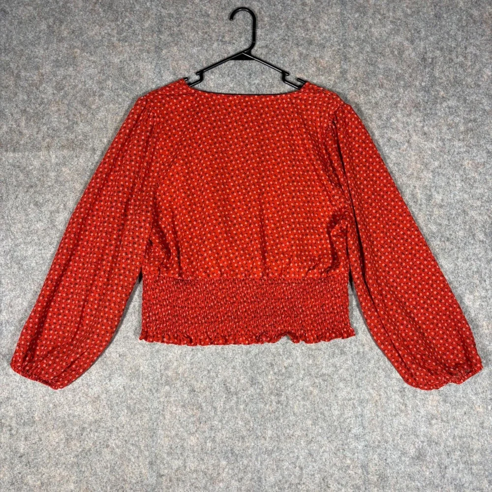 Madewell Floral Smocked Wrap Top Womens XL Orange Long Sleeve Peplum NG918